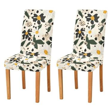 Imagem de Wassud Capas de cadeira minimalistas florais para sala de jantar, capas elásticas para cadeira de cozinha, conjunto de 2 protetores de assento laváveis