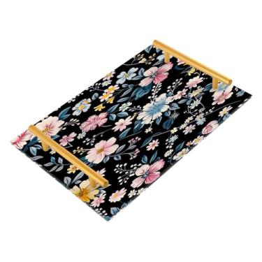 Imagem de Wassud Bandeja de banheiro com estampa floral vintage, bandejas de perfume, alça de maquiagem, cômoda, quarto, cozinha, mesa, 30 x 20 cm