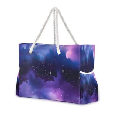 Imagem de Wassud Bolsa de praia com céu noturno com nuvens grandes bolsas de praia para mulheres, impermeável, à prova de areia, bolsa de viagem com zíper e bolso para piscina, academia, acampamento