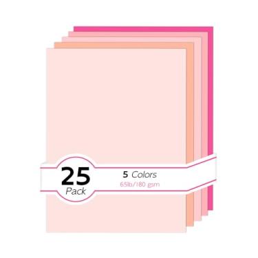 Imagem de Cartolina rosa de 29,5 kg, 21 x 27 cm, papel cartolina colorida Goefun 5 cores, 25 folhas de papel de construção rosa, cores sortidas, perfeito para artesanato, cartões de bricolage, dia dos namorados