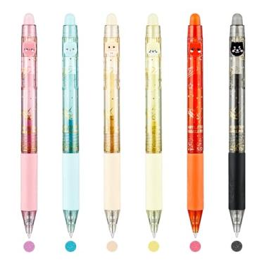 Imagem de Valtiner 6 cores lindas canetas apagáveis com glitter, canetas de gel retráteis coloridas de 0,5 mm, marcador de tinta de escrita suave faz com que os erros desapareçam ao colorir desenhos e anotações