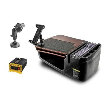 Imagem de AutoExec Mesa de carro GripMaster para sua estação de trabalho de veículo e escritório móvel, mogno, com inversor de potência de 400 watts, suporte para tablet e suporte de telefone com sucção