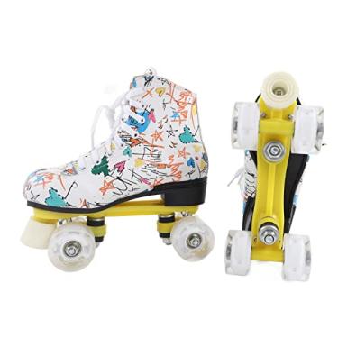 Imagem de KIMISS Patins de Duas Rodas Com 4 Rodas Graffiti Branco para Adultos – Sapatos de Patinação Confortáveis ​​de Cano Alto Com Suporte Robusto e Design Respirável, Tamanho 38