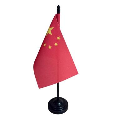 Imagem de Bandeira de Mesa da China, Decorativa, 26cm Altura Total, 18x11cm Tecido, Oxford Face Única, Base Plástica, Multicolorido, para Escritório, Eventos, Cerimônias