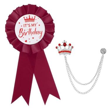 Imagem de PATIKIL Broche de aniversário MY Birthday com fita de cetim e broche de corrente pendurada na coroa para decoração de festa de aniversário, One Size, Liga de aço, Sem Pedra Preciosa