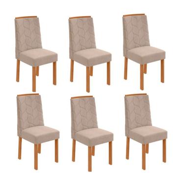 Imagem de Conjunto com 6 Cadeiras Astrid Linho Bege e Amêndoa