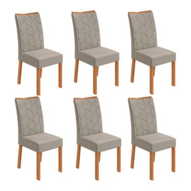 Imagem de Conjunto com 6 Cadeiras Rayla Veludo Capuccino e Amêndoa