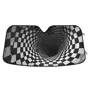 Imagem de Guarda-sol quadrado geométrico preto branco para carro para-brisa dobrável, pára-brisa de caminhão, protetor solar protetor solar de carro