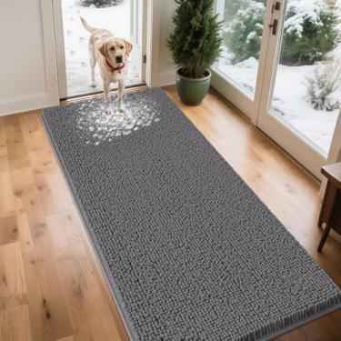 Imagem de IM HOME Tapetes de porta cinza extra grandes e lamacentos para cães, tapete absorvente de chenille, tapete de porta interno pesado antiderrapante, tapete macio para cama de cachorro para entrada