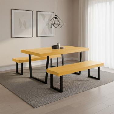 Imagem de Conjunto Mesa Industrial Lanna 1,80m Ferragem Preta com 2 Bancos Industrial Lanna