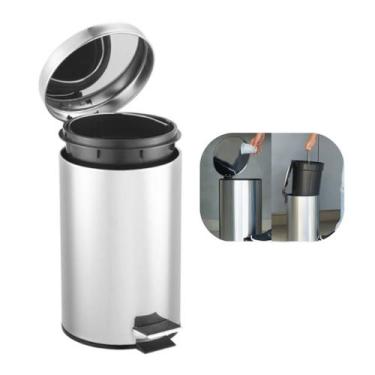Imagem de Lixeira de Inox 12 Litros com Pedal Antiderrapante Premium Grande Escr