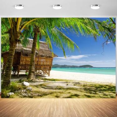 Imagem de 3 x 2,4 m, cenário de verão, Havaí, praia, tropical, litoral, cabana, palmeiras, fotografia, fundo, Aloha Luau, aniversário, chá de bebê, decoração de festa, papel de parede, adereços de estúdio