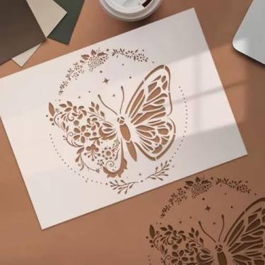 Imagem de Modelos de pintura de flores de borboleta, estêncis grandes reutilizáveis para padrões de borboleta, decoração de grafite, modelo de artesanato, estêncil de desenho para pintura em madeira, parede