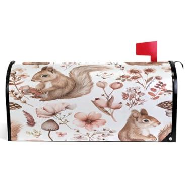 Imagem de Capas de caixa de correio magnéticas decorativas de vinil para caixas de correio de inverno decorações de caixa de correio modernas esquilo fofo floresta marrom tamanho grande 64,5 x 52,8 cm