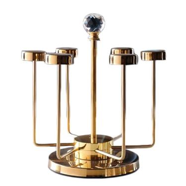 Imagem de LNQKJXIIA Boutiques US Árvore de caneca giratória, suporte de copo de aço inoxidável 360° para canecas grandes, suporte de exibição de bancada com suporte de prato de cristal (ouro)