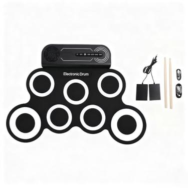 Imagem de Eujgoov Conjunto de Bateria Elétrica Roll Up Kit de Bateria Eletrônica Portátil Com 7 Almofadas de Bateria Pedais de 2 Pés Bateria Recarregável para Crianças Adultos Prática Musical Ao