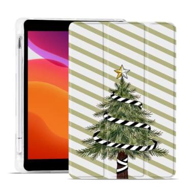 Imagem de MAYCARI Capa de Natal para iPad A16 de 11 polegadas 2025 com suporte para lápis, capa protetora traseira de TPU macio com tiras verdes originais para iPad 10ª geração, capa fina hibernar/despertar