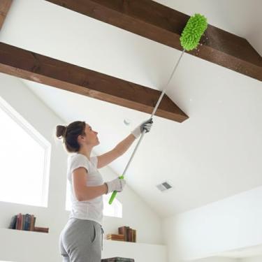 Imagem de Espanador de penas extensível removedor de poeira telescópico para móveis de carro de escritório doméstico ferramenta multiuso de limpeza de teto alto (verde, cabeça longa)