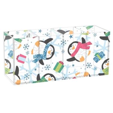 Imagem de TSENQUE Pinguim de inverno, flocos de neve, personalizado, fofo, porta-canetas, arte, acrílico, artesanato, porta-pincéis de maquiagem, copo de lápis, estética e organizador de escritório