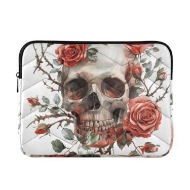 Imagem de Bolsa de laptop fina e leve com rosas de crânio em aquarela, bolsa de transporte durável para tablet de viagem de trabalho, bolsa de transporte feminina, de 13 a 14 polegadas