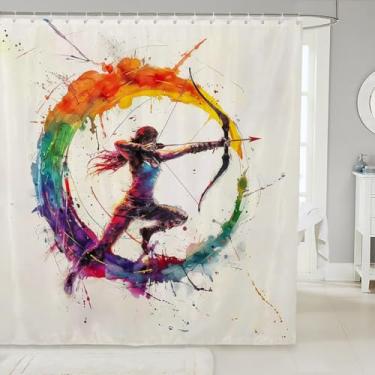 Imagem de Manfei Cortinas de chuveiro de tiro com arco e flecha, cortinas de banho à prova d'água para atletas de tiro com arco moderno, com 12 ganchos, adequado para banheira, decoração de quarto de crianças