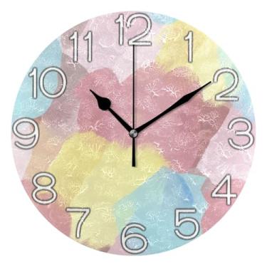 Imagem de GAIGEO Relógio de parede analógico decorativo operado por bateria relógio de cozinha de escritório, sala de estar, decoração de parede moderna, aquarela sonhadora, fofo, 25 cm, ponteiros pretos