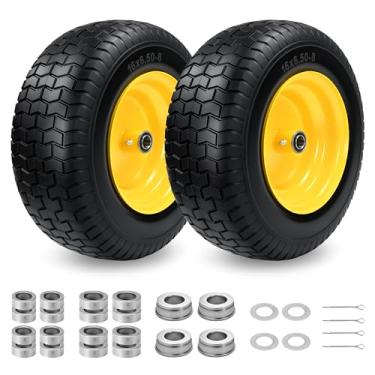 Imagem de Pneu dianteiro plano premium de 2 peças 16 x 6,5-8 com bucha de 2,5 cm e bucha de 0,9 cm, adequado para cortadores de grama, cortadores de grama e tratores de grama, possui um cubo de deslocamento de