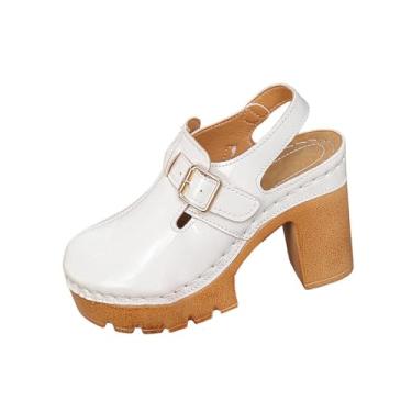 Imagem de Sandálias femininas de verão, bico fechado, salto alto, poliuretano, plataforma casual, confortável, caminhada, Branco, 35