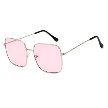 Imagem de Óculos de Sol Punk com Armação Grande em Metal e Cores Vibrantes, Proteção UV400, para Esportes ao Ar Livre, Corrida e Ciclismo, Prata e Rosa. Unissex.