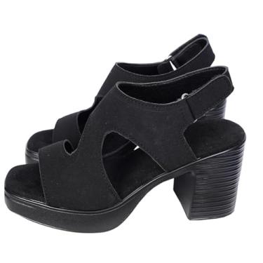 Imagem de Sandálias femininas com bico de peixe plataforma salto alto casual verão sapatos para passeios, Preto, 34