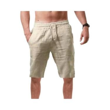 Imagem de Bermudas Masculinas De Verão Em Algodão E Linho Respirável, Cor Sólida