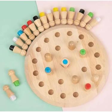 Imagem de Montessori Brinquedo Educativo de Madeira, Tabuleiro Circular com Pinos Coloridos, Jogo de Memória e Coordenação Motora para Desenvolvimento Infantil, 18x18x3 cm