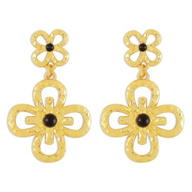 Imagem de Brincos femininos vintage com pingente de folha de trevo dourado com quatro folhas, pingentes de flores, pingente de gota, leve, boho Y2K, acessórios de festa, joias