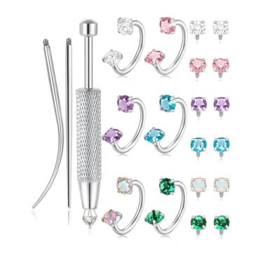 Imagem de Akeoqi Anéis de nariz em ferradura 316L aço cirúrgico meia argola brincos para mulheres cartilagem rosca interna Helix Tragus piercing duplo CZ sobrancelha lábio piercing 18G 20G 8 mm banhado a ouro