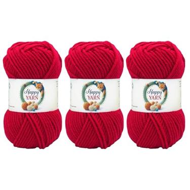 Imagem de Sunny Cat Happy Yarn, conjunto de 3 fios de lã, tricô e crochê, feito na Turquia (vermelho cereja 73121)