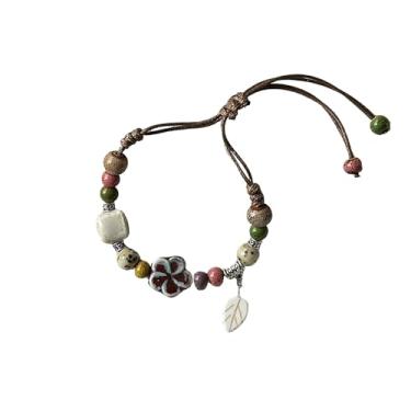 Imagem de Pulseira de flores de cerâmica para mulheres, pulseira de contas de porcelana trançada feita à mão ajustável, joia estética boho presente, Medium, Cerâmica, não