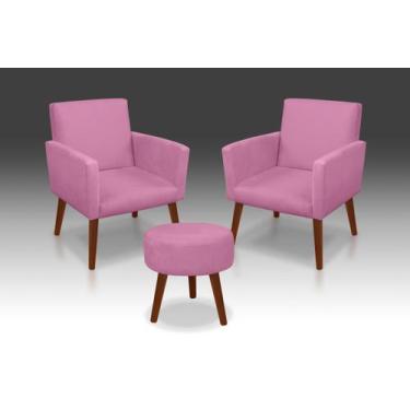 Imagem de Kit 02 Poltrona Nina + 01 Puf  Suede Rose -MODENA DECOR  - CASA DA POL