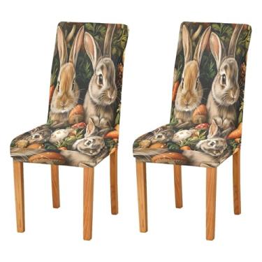 Imagem de SEHANY Lindas capas de cadeira de coelho de conto de fadas para sala de jantar, conjunto de 2, capa protetora elástica removível e lavável para cadeira de jantar para cozinha, hotel, festa, decoração