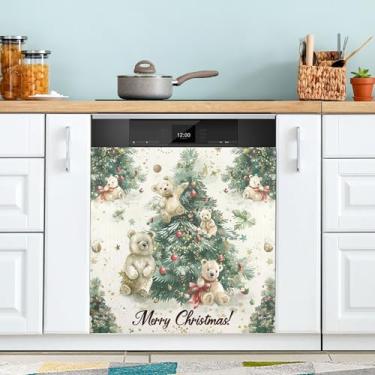 Imagem de xigua Capa magnética para lava-louças de urso de pelúcia, adesivos magnéticos decorativos antiarranhões para painel de geladeira e lava-louças, decoração personalizada de cozinha doméstica 58 x 66 cm