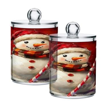 Imagem de xigua Pacote com 4 suportes para bonecos de neve de Natal para bolas de algodão, cotonete – Frasco de plástico de boticário transparente e versátil para armazenamento de maquiagem de banheiro e