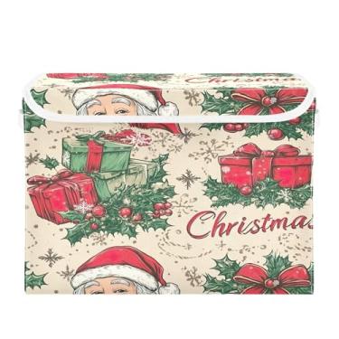 Imagem de SEHANY Linda caixa de armazenamento de Papai Noel de Natal com tampas e alças, organizador de cestas de armazenamento de tecido dobrável, caixas de armazenamento de cubos grandes para roupas, cobertor