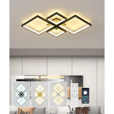 Imagem de Luminária de teto LED moderna e regulável com controle remoto, em alumínio, para sala de estar, quarto, sala de jantar, escritório e cozinha. Ideal para iluminação interna (preta, 95 cm de c