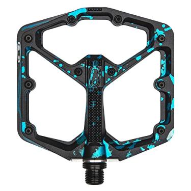 Imagem de Crankbrothers Stamp 7 pedais grandes de mountain bike – Coleção Blue Splatter – Plataforma côncava MTB Enduro DH BMX – Par de pedais planos para mountain bike (pinos ajustáveis incluídos)