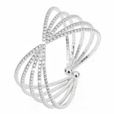 Imagem de Jojomina Pulseira feminina com strass e cristal para formatura, casamento, coquetel, festa, One Size, Liga de aço Strass, Strass