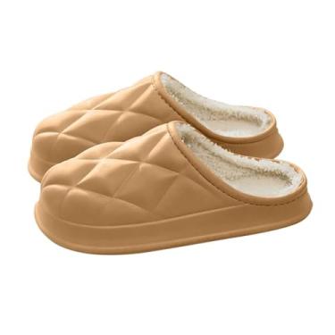 Imagem de Chinelos de inverno unissex para casais, modernos, casuais, com bico fechado, meia pantufa forrada com lã, Café, 40