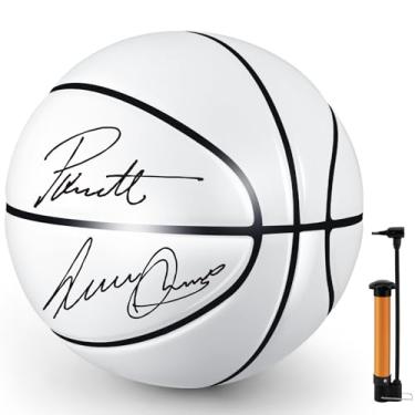 Imagem de Hiboom Memorabilia de autógrafo de basquete branco oficial tamanho 7 com bomba de ar para prêmios, troféus, banquetes, marcos noturnos, treinadores, amantes de basquete, presente para uso interno e