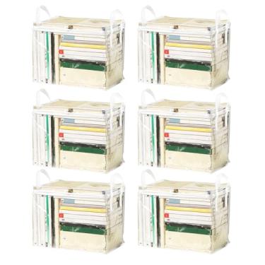 Imagem de Pacote com 6 sacos transparentes para armazenamento de livros, organizador de quadrinhos, estojo dobrável com tampa e alça de elevação, adequado para livros e brinquedos, tamanho 38 x 24 x 32 cm