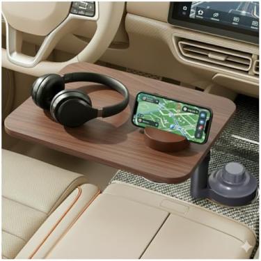 Imagem de Duryeo Mesa de bandeja de carro e mesa de laptop de carro, montagem de laptop de madeira giratória de 360° com altura ajustável, bandeja de volante, mesa de suporte de copo, compatível com Tesla e a