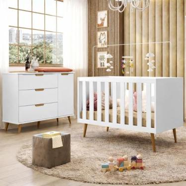 Imagem de Berço Mini Cama e Cômoda 3 Gavetas Retrô Melinda Branco 100% MDF - Mob