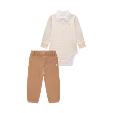 Imagem de Conjunto Bebê Menino Body Polo Listradado/Calça Moletom-Masculino